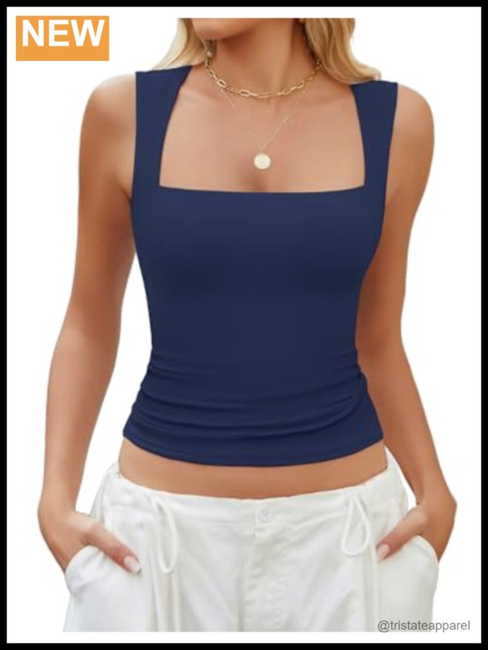Double Lined Square Neck Tank Top Slim Fit Sleeveless Crop Top